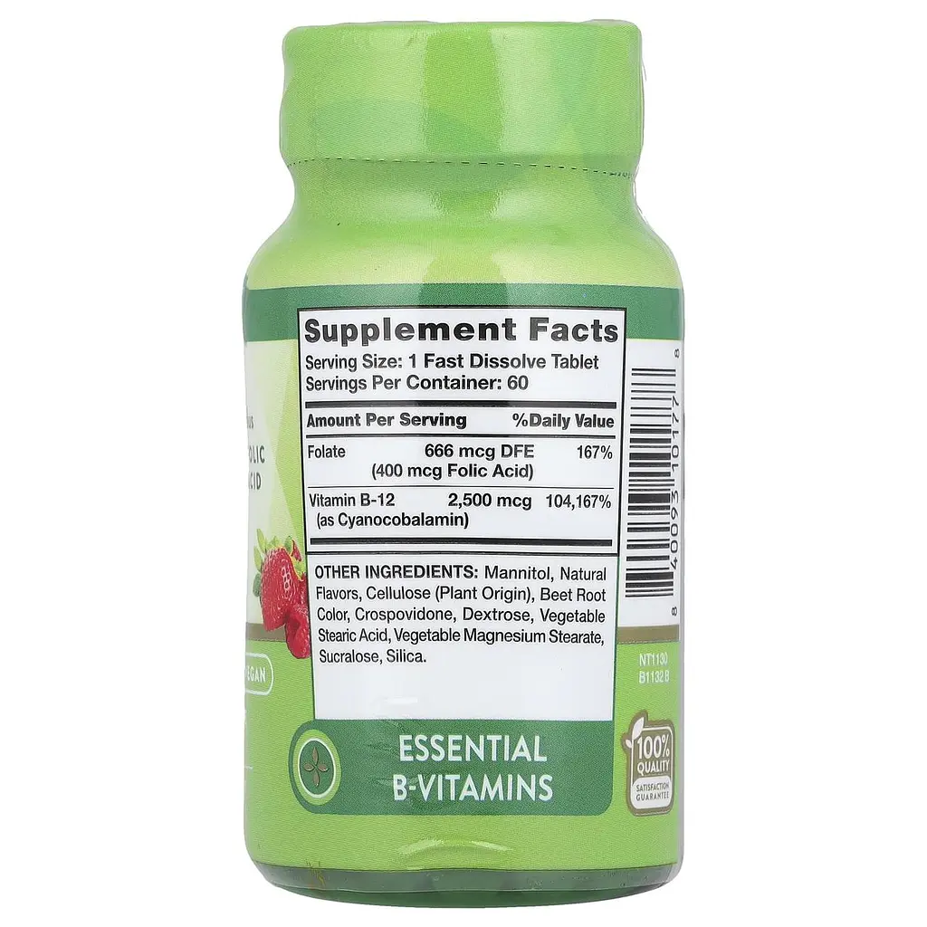 Вітамін B-12 плюс фолієва кислота Nature's Truth Vitamin B-12 500 мкг 60 швидкорозчинних таблеток ягоди - фото 2