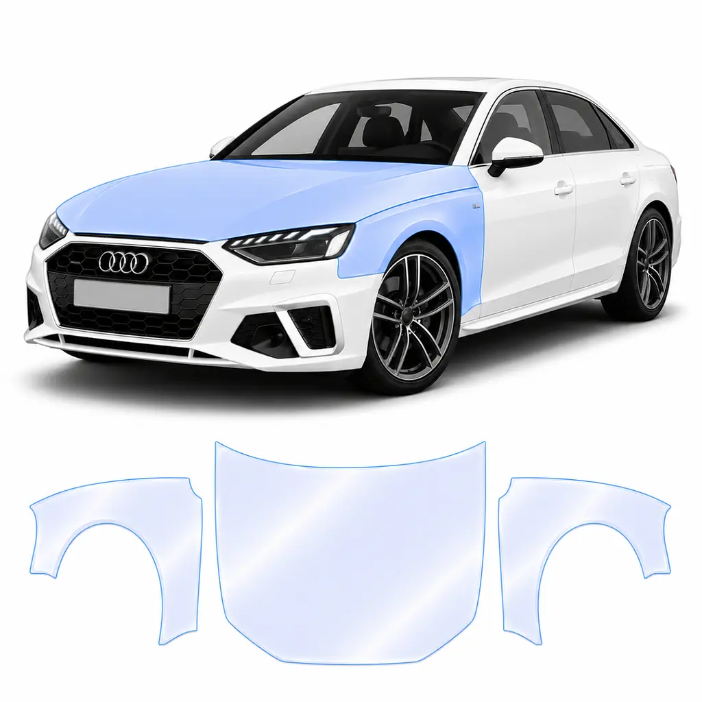Антигравійна захисна бронеплівка за лекалами для Audi A4 B9 facelift 2020-2025 - капот і передні крила
