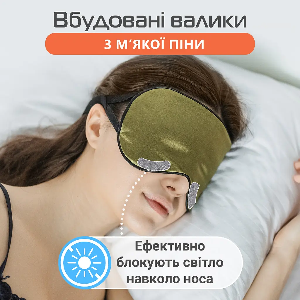 Маска для сна шелковая Чумацький Шлях с нескользящей резинкой Хаки в Подарочной упаковке (1114-02) - фото 6