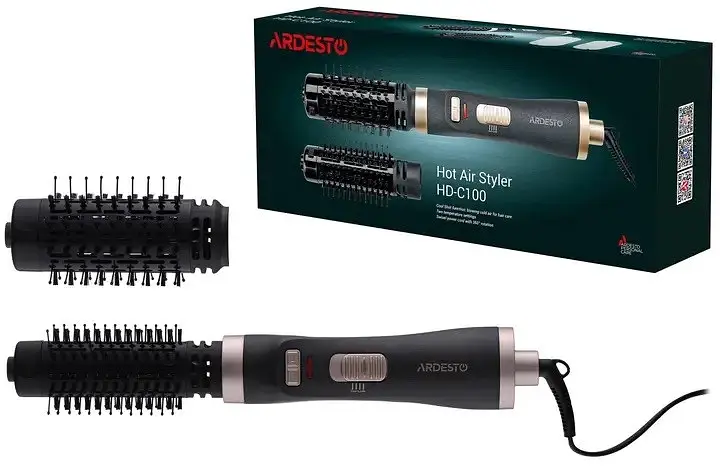 Фен-щітка Ardesto HD-C100 з керамічним покриттям 2 насадки 100Вт Холодний обдув Чорний/Пудровий - фото 6