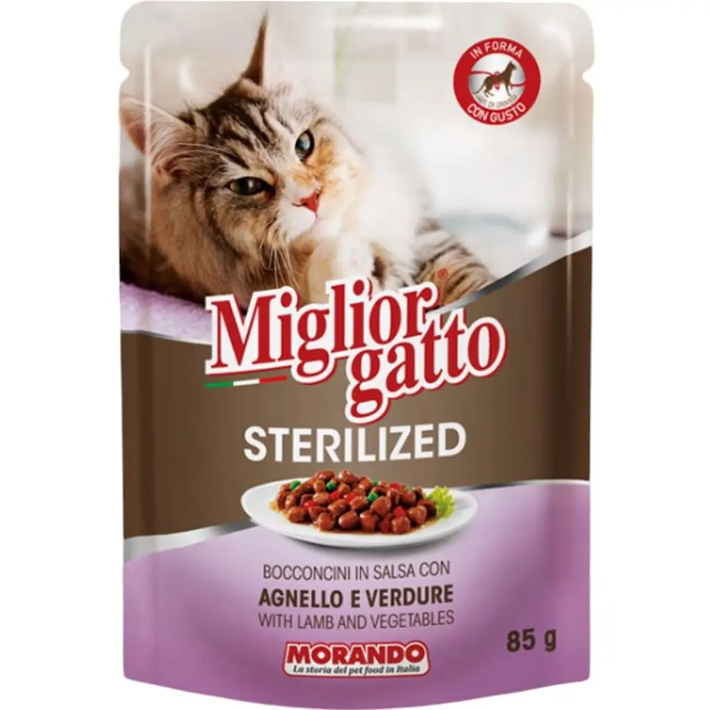 Набор влажных кормов для стерилизованных кошек Migliorgatto Sterilized ягненок 2 шт. + курица и индейка 2 шт. 340 г (4 шт. x 85 г) - фото 4