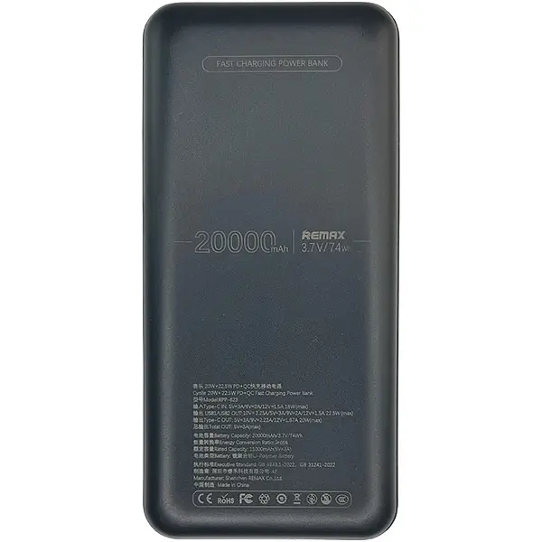 Павербанк Remax RPP-623 / 20000 мАг / до 22,5 Вт / USB-C+USB-A / PD+QC / Чорний - фото 3