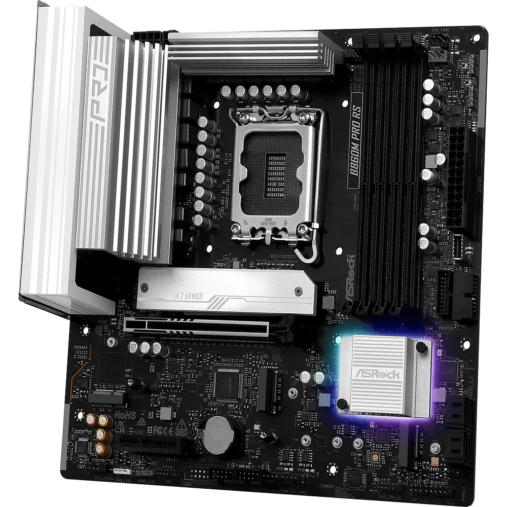 AsRock B860M Pro RS (1851/B860, 4*DDR5, PCIex16, HDMI/DP, 4xSATA, 3xM.2, 2.5Glan, 7.1ch, mATX) - фото 4