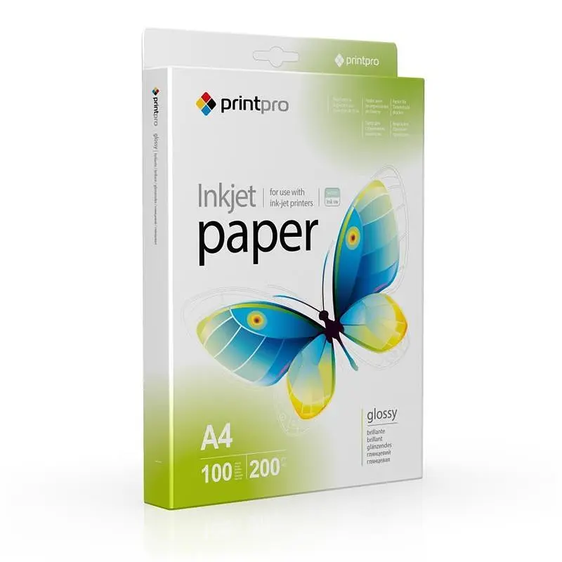 Фотопапір PrintPro глянсовий 200г/м2 A4 100арк (PGE200100A4)