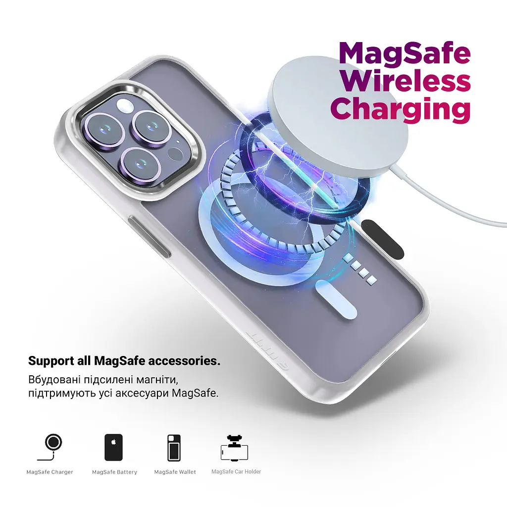 Чехол для Apple iPhone 14, Unit MagSafe, белый, прозрачный, магсейф, противоударный, магнитный, панель-накладка с поддержкой MagSafe, с поддержкой беспроводной зарядки, TPU+PC, защита всего корпуса, ударостойкий, ArmorStandart (ARM70462) - фото 3