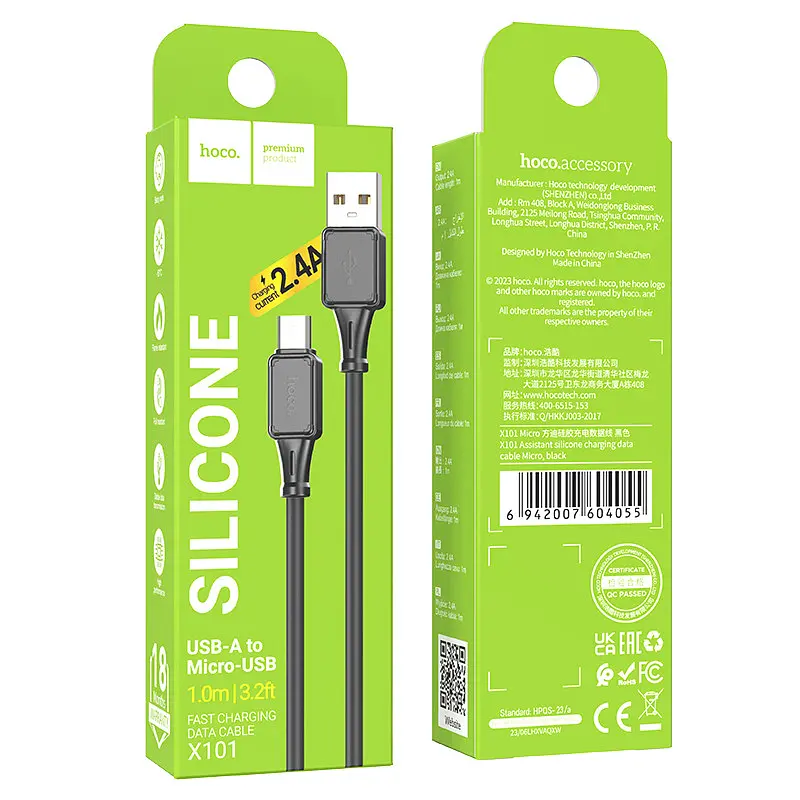 Кабель Hoco X101 Assistant silicone charging data cable Micro Чорний - фото 2