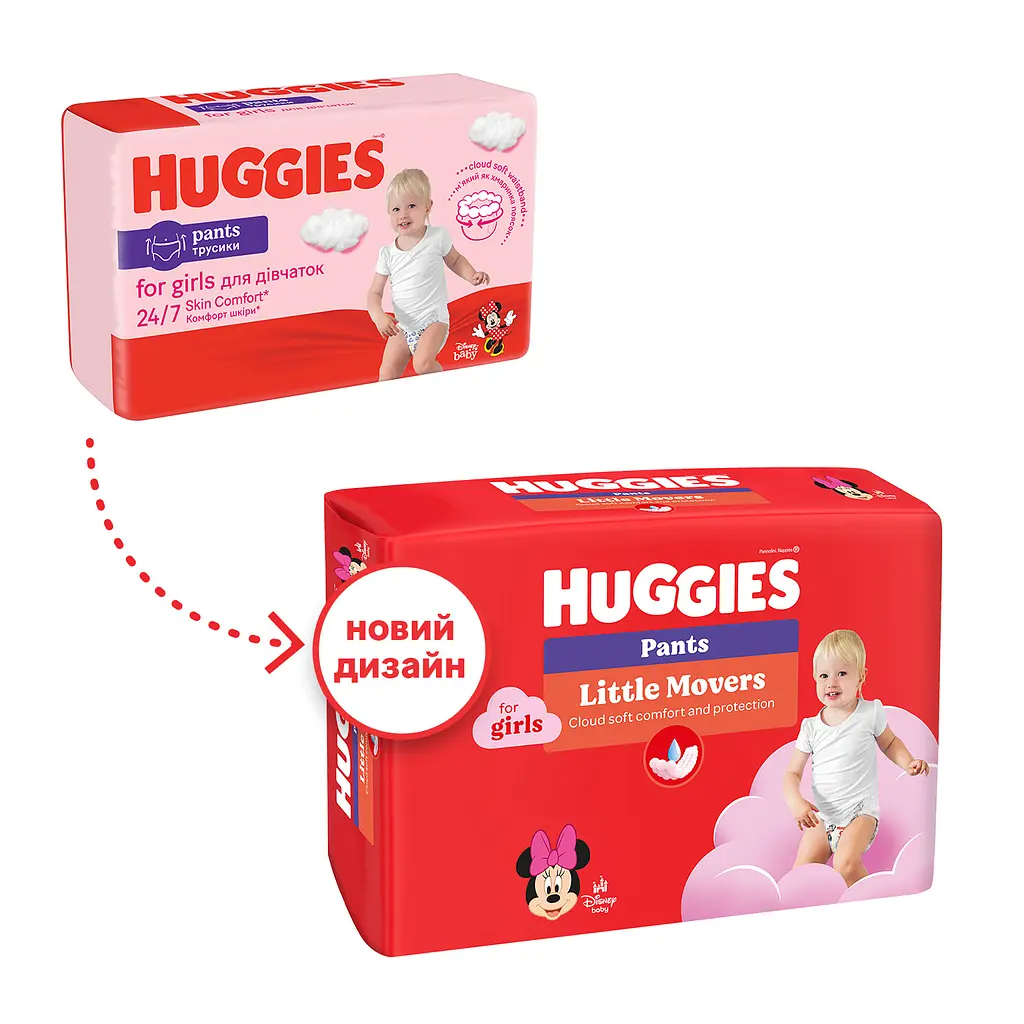 Уценка. Подгузники-трусики для девочек Huggies Little Movers Pants 5 (12-17 кг) 68 шт. - фото 2