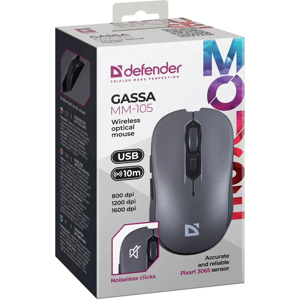 Комп'ютерна мишка Defender Gassa MM-105 бездротова 6 кн. 1600 dpi безшумна сіра (52104) - фото 2