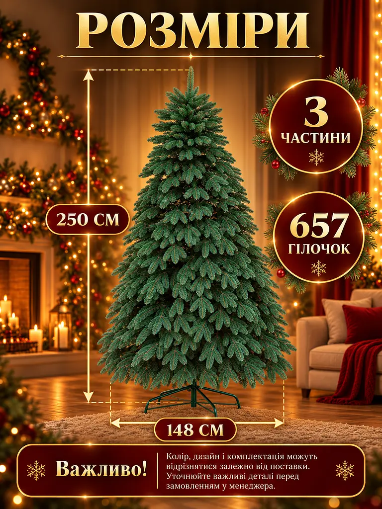 Лита штучна ялинка YaLINKA ШЗ25 Бескиди 250 см на металевій підставці, зелена (49676458) - фото 3