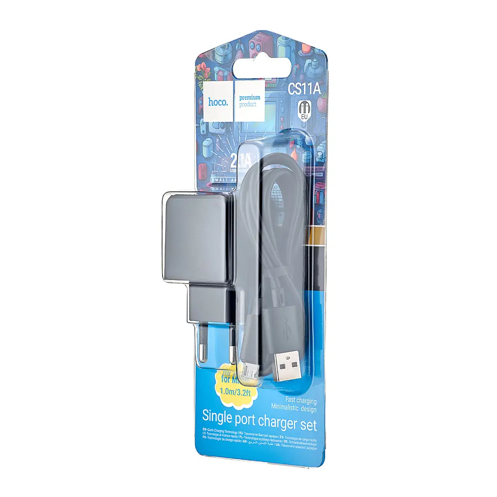 МЗП Hoco CS11A Ocean single port charger set (Micro) (EU) Black - фото 2