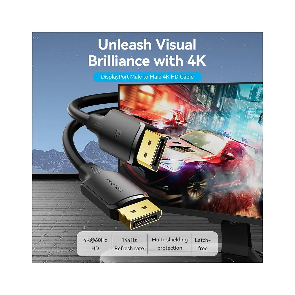 Кабель мультимедійний DisplayPort M to DisplayPort M 1.0m 4K black Vention (HAKBF) - фото 2