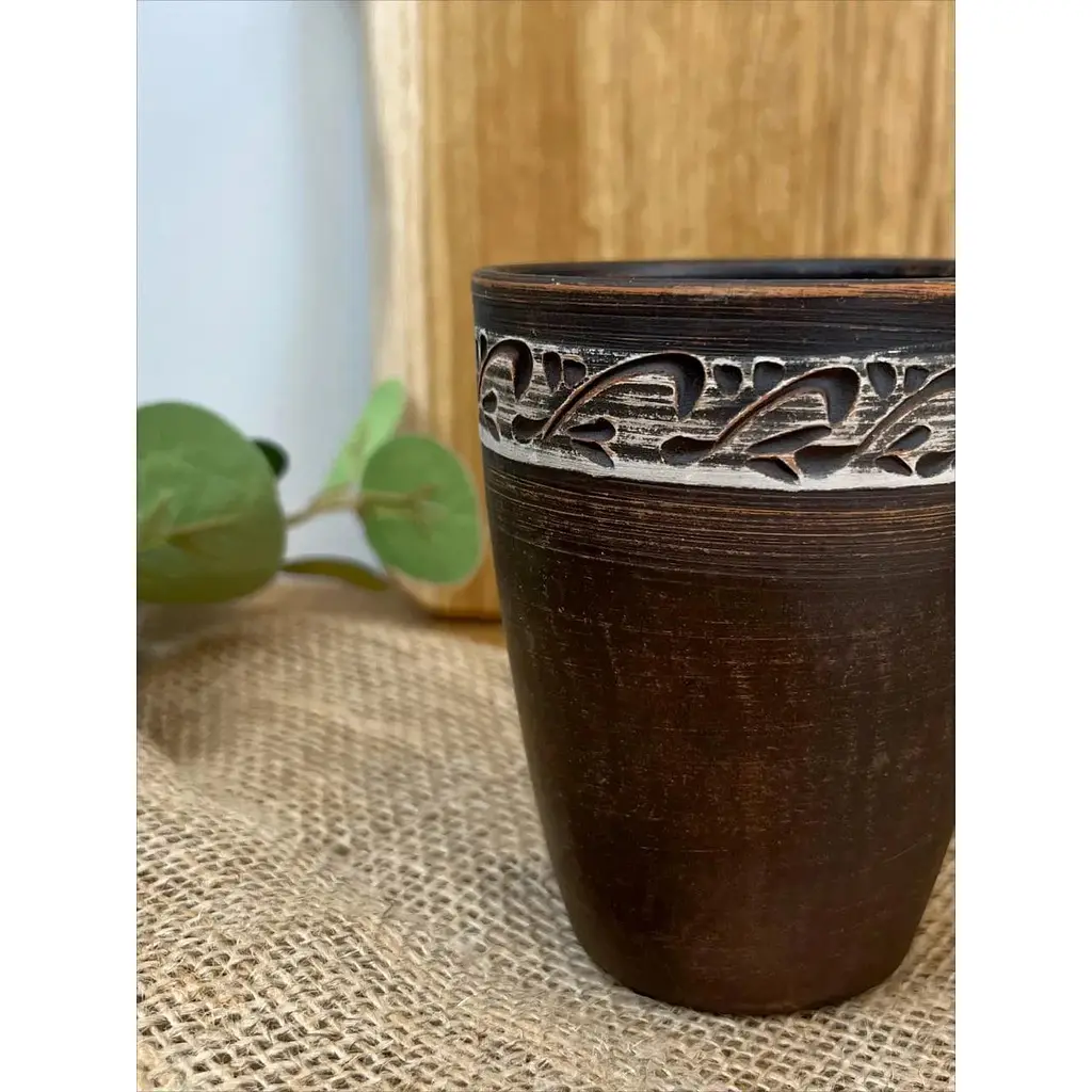 Склянка 0.4 літра керамічна (глиняна) різьблена Ангоб - фото 6