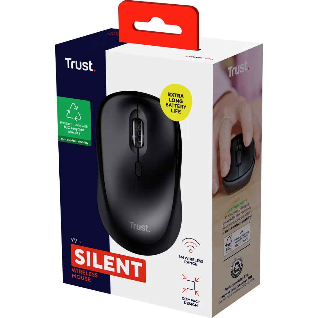 Мышка Trust Yvi+ Silent Wireless/Bluetooth Glossy Black (25512) - фото 5