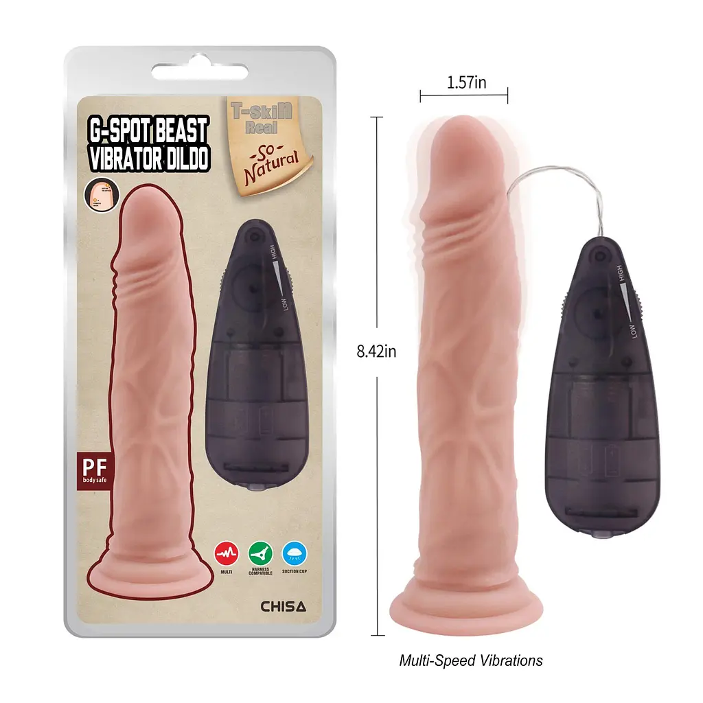 Вібратор Chisa T-skin ReaL G-Spot Beast Vibrator Dildo 21.4 см тілесний - фото 3