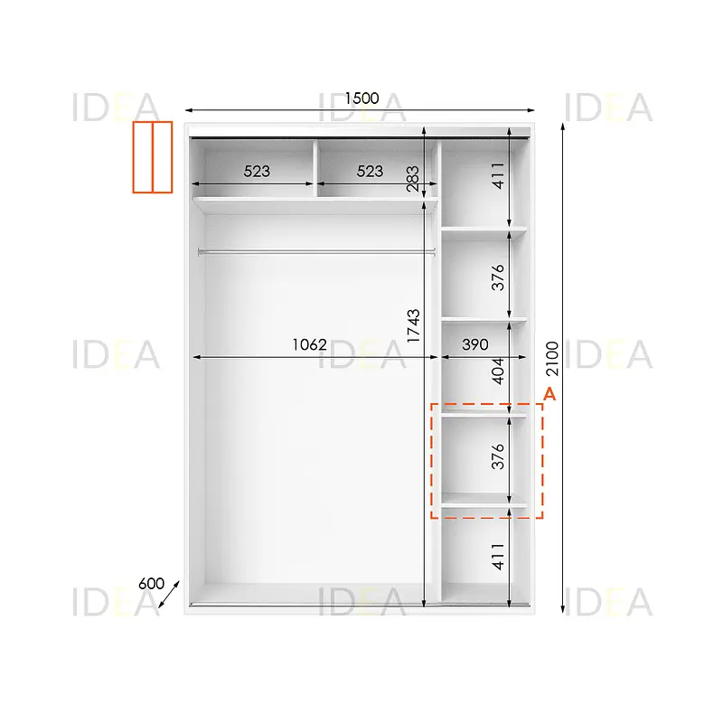 Шафа-купе Idea серія 5 150 x 60 x 210 см Білий Дзеркало - фото 2