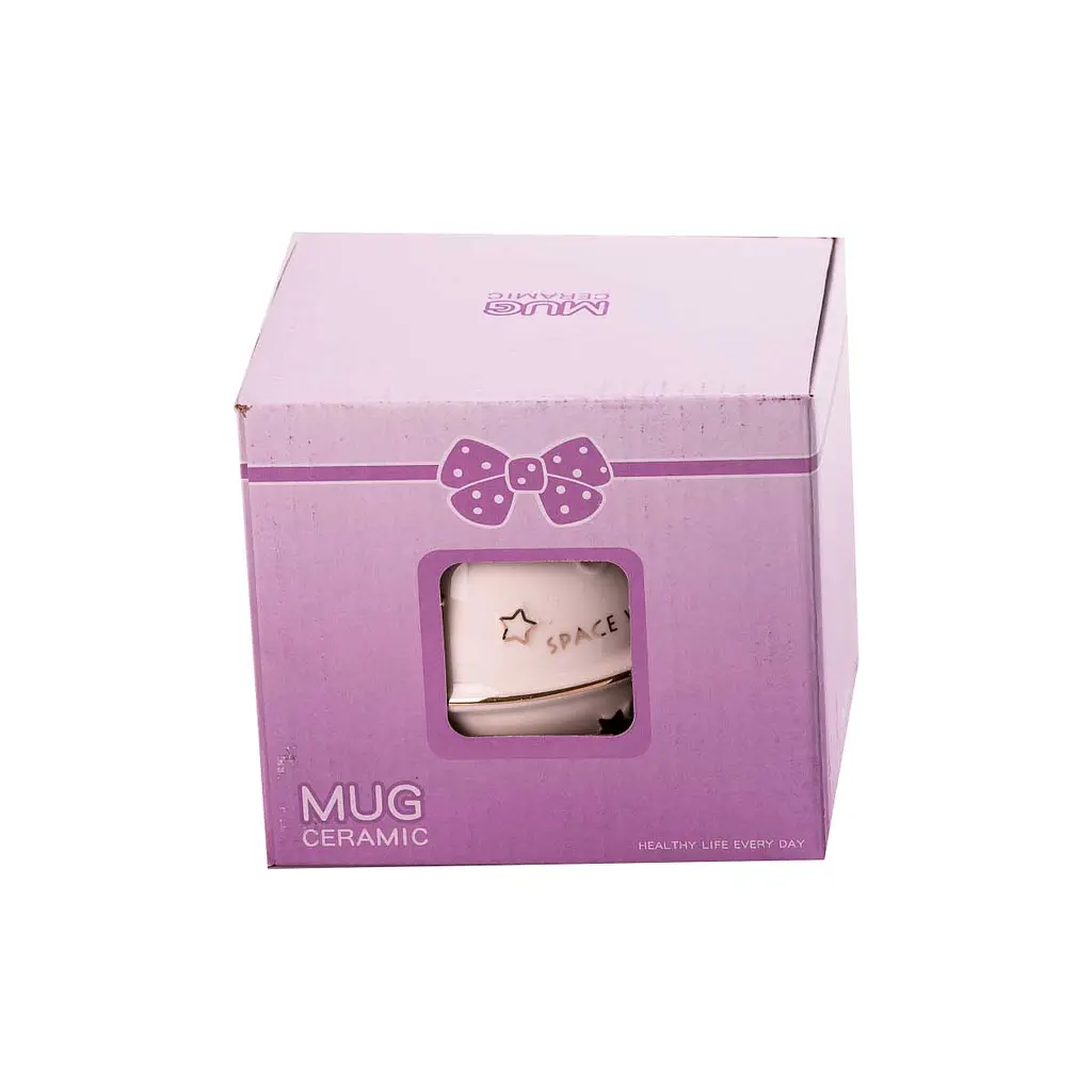 Чашка керамічна Happy Life Space Walk з кришкою та ложкою біла 400 мл HP8226W - фото 3