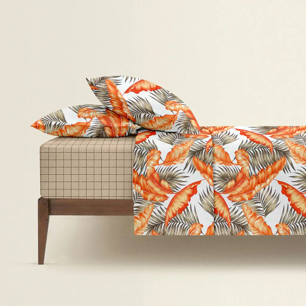 Комплект постільної білизни Cosas двоспальний ORANGE PALMS CS2 180 x 220 см (PalmBeigeOrange_CellAshbeige_180) - фото 2