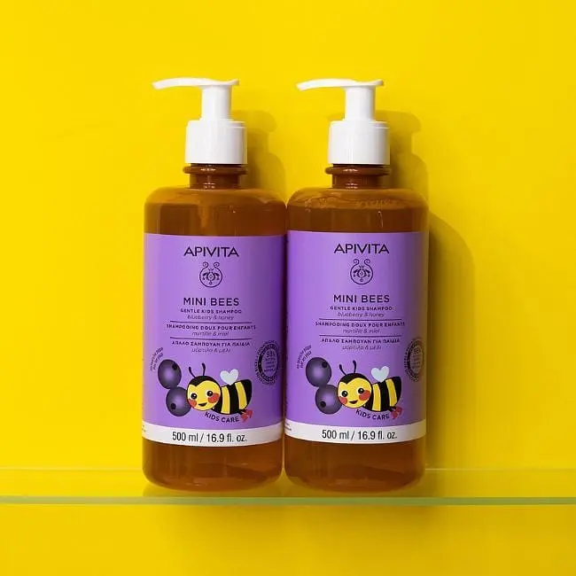 Ніжний дитячий шампунь Apivita Mini Bees з чорницею та медом, 500 мл - фото 2