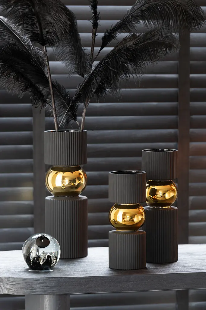 Ваза J-line стеклянная черная с золотом 25 см (49649) - фото 2