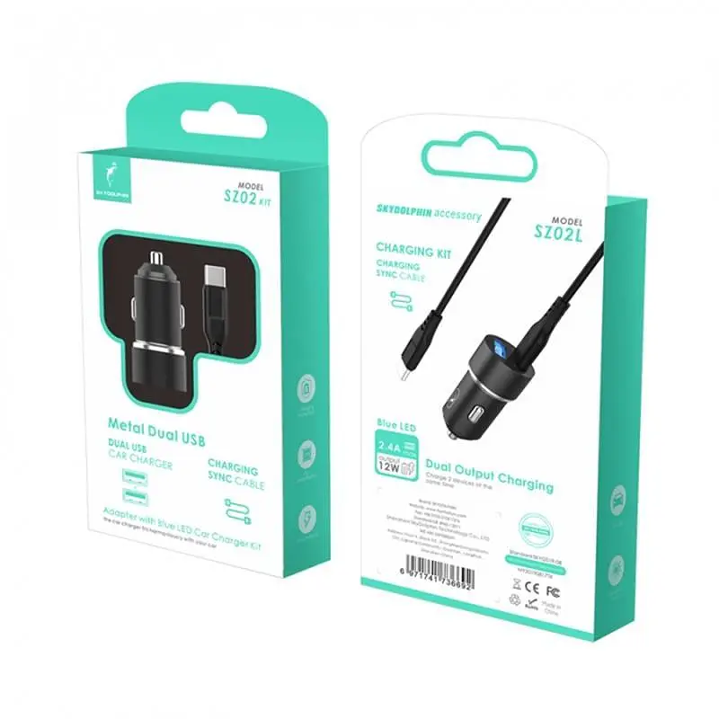 Автомобільний зарядний пристрій SkyDolphin SZ02L Aluminium (2USB, 2.4A) Чорний (AZP-000071) + кабель Lightning - фото 5