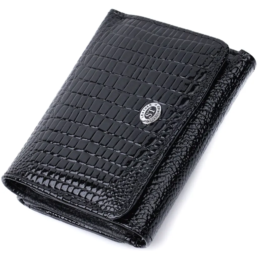 Жіночий стильний гаманець із фактурної натуральної шкіри ST Leather 22732 чорний - фото 11