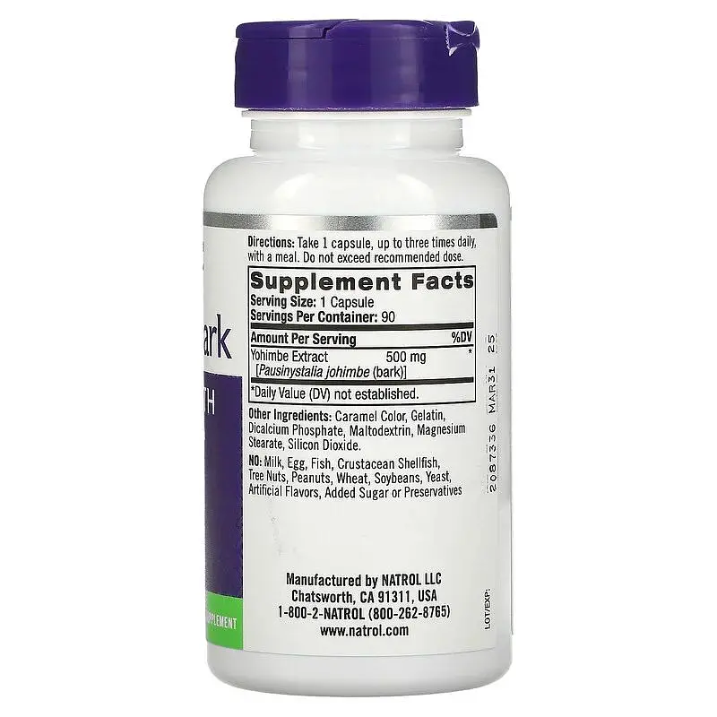 Стимулятор тестостерона Natrol Yohimbe Bark 500 мг 90 капсул - фото 2
