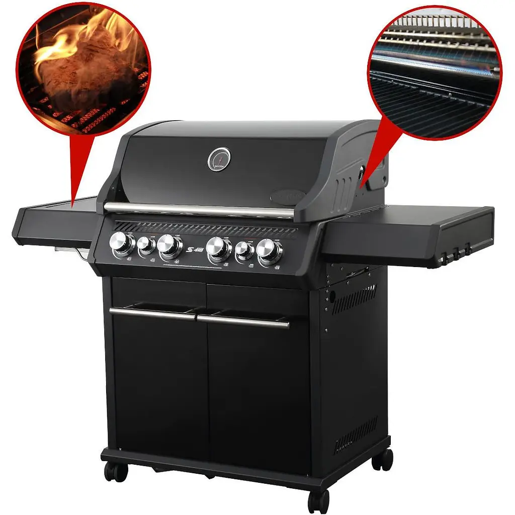 Газовый гриль Santos S-418 All Black с боковой и задней горелкой, черный полностью (890055) - фото 15