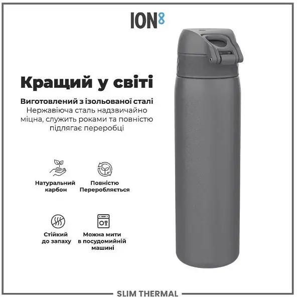 Пляшка для води ION8 металева вакуумна 500 мл Vacuum Insulated Grey (I8TS500GRY) - фото 6