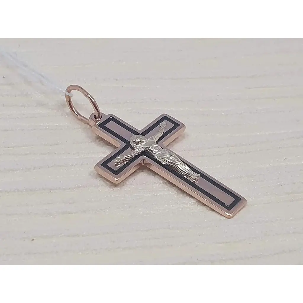 Золотий хрестик Харківська ювелірна фабрика Розп'яття Христа з емаллю. 173-МЕ - фото 2