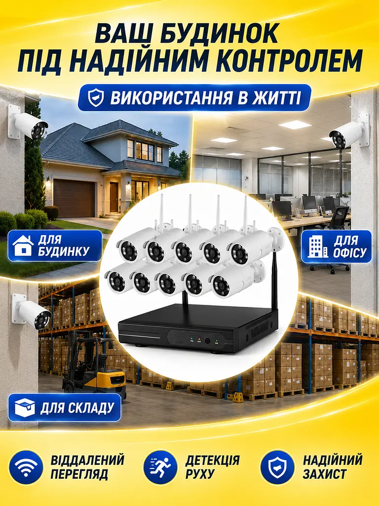 Комплект відеоспостереження WiFi Kit 5G на 8 камер 1080p з NVR в дім, офіс (49675976) - фото 4