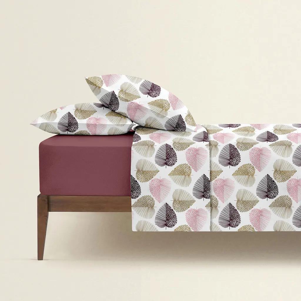 Комплект постільної білизни Cosas Pastel leaves CS2 Двоспальний бежевий (LeafBeigeRoseBlack_El160-97Cherry_180) - фото 2