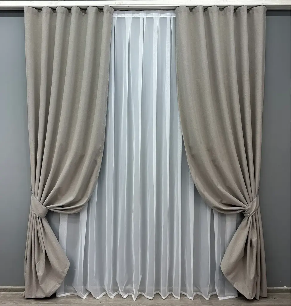 Комплект штор VR-Textil льон блекаут 2 шт 150x270 см сірий (1798ш) - фото 2