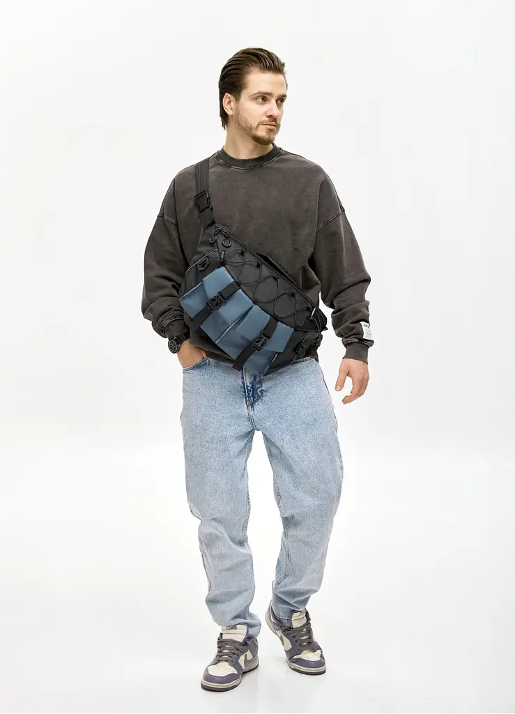 Чоловіча cумка-бананка під ноутбук Sambag Urban Pro чорно-синя 46 × 26 см (51411215m) - фото 2