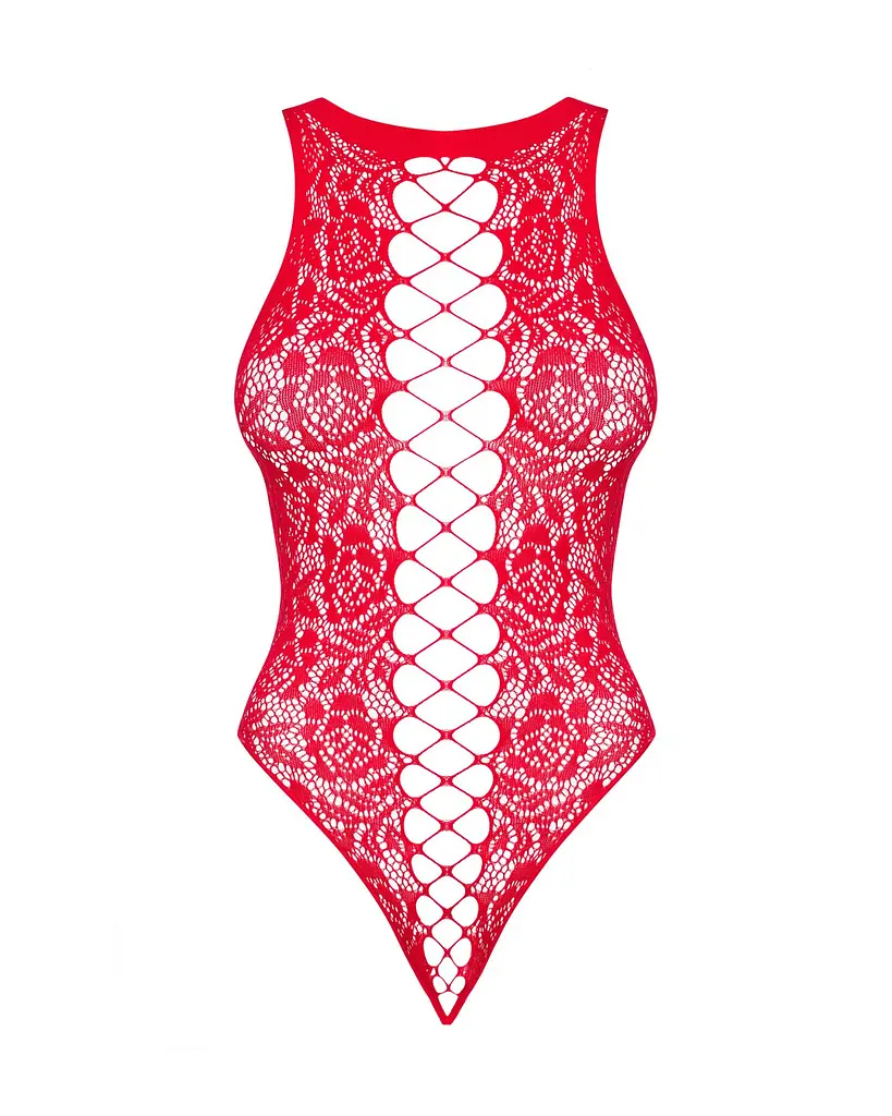 Ажурний бодістокінг із ефектом шнурівки Obsessive B120 teddy red S/M/L, червоний - фото 5