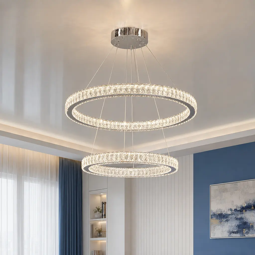 Двоярусна хромована кришталева LED люстра-кільця Artlight 8219-70+50CH