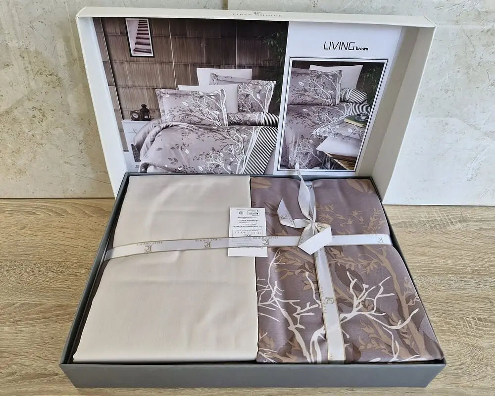 Турецька постільна білизна First Choice Cotton Satin Living brown євро - фото 2