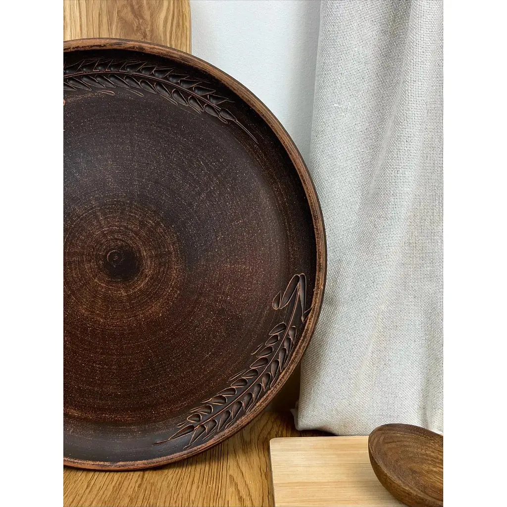 Блюдо для піци 30 см керамічне (глиняне) різьблене Колосок - фото 6