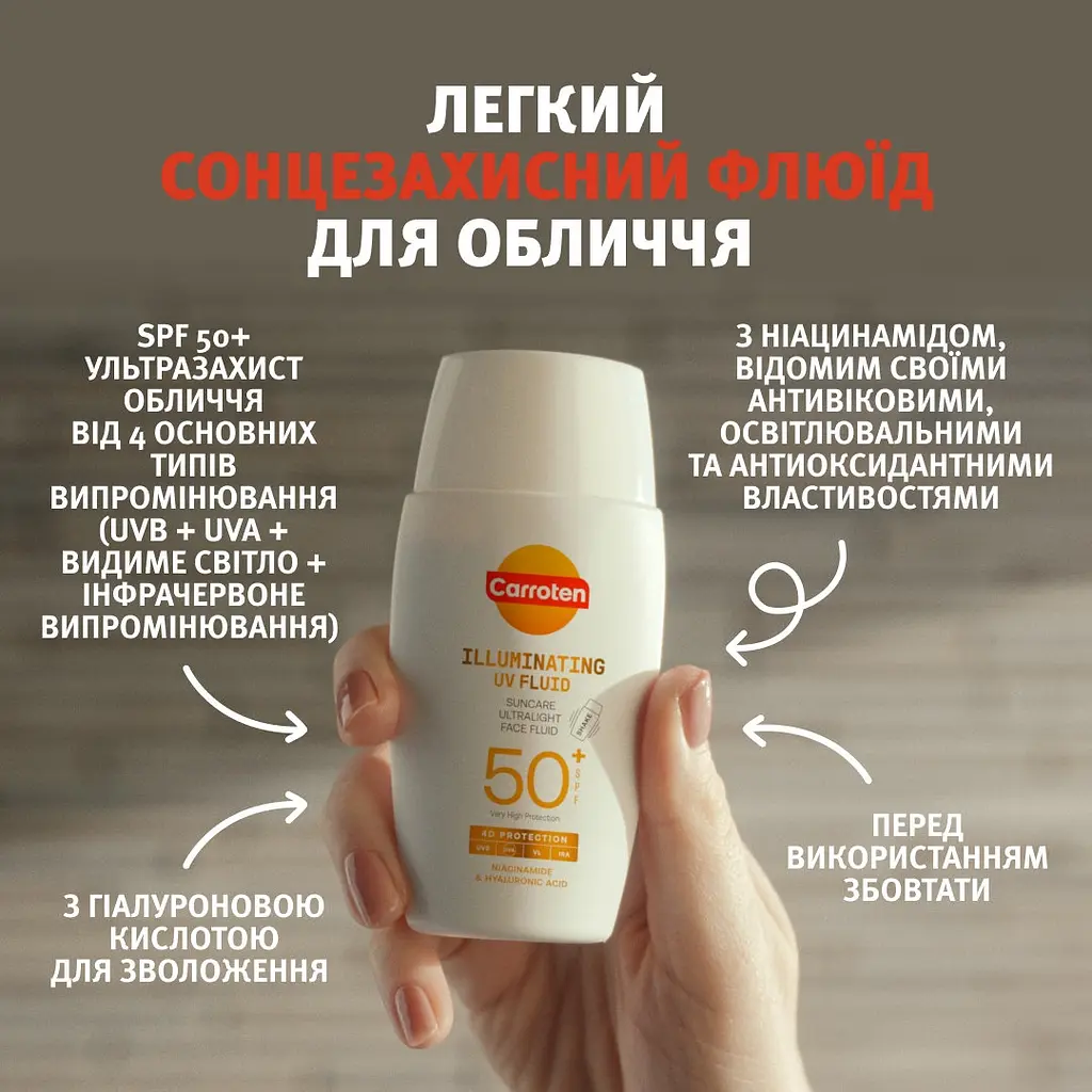 Ультралегкий сонцезахисний флюїд для обличчя Carroten Illuminating SPF 50+ 40 мл - фото 2