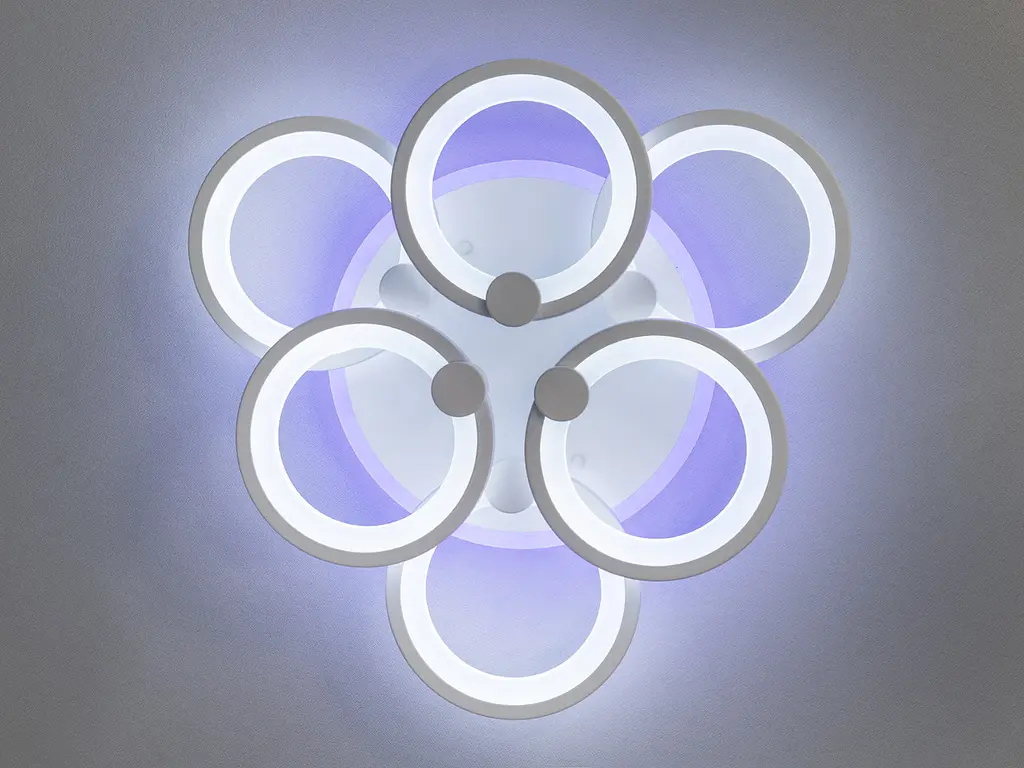 Люстра стельова LED Diasha 8022/3+3WH, 115W, 3200K-6500K, білий метал, з пультом диммером, сучасний стиль для дому - фото 3