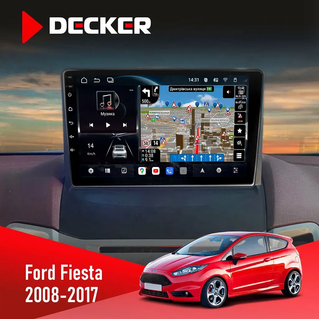 Штатна магнітола Ford Fiesta 2008-2017 Decker D9-011 4x64, DSP, 4G, 360 Decker (НФ-00005575)
