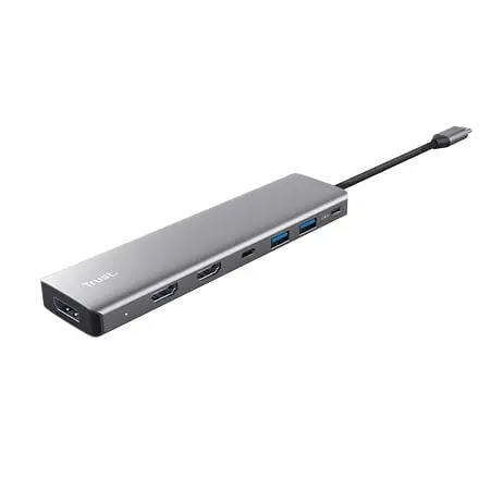 Адаптер Trust Dalyx 7in1 USB-C > 2xUSB-А 3.2/2xUSB-С/2xHDMI/Display Port, Алюминий, 0.16м, Серый teh0018492 - фото 4