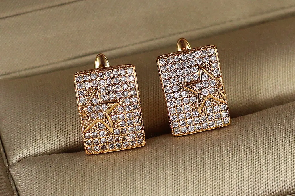 Сережки Xuping Jewelry прямокутник із зіркою 1,4 см золотисті