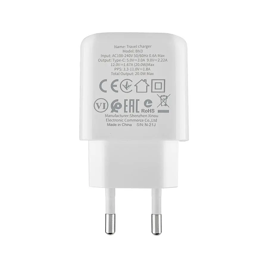 Мережевий Зарядний Пристрій BOROFONE BN3 Premium Type-C to Lightning PD 20W QC3.0 Білий - фото 3
