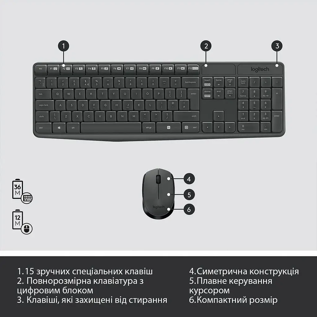 Комплект (клавиатура + мышь) Logitech MK235 Wireless UA (920-007931) - фото 6