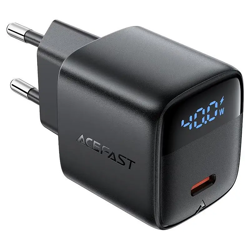 Адаптер мережевий AceFast GaN charger USB-C with digital display A135 1Type-C, 40W/3A, PD/QC