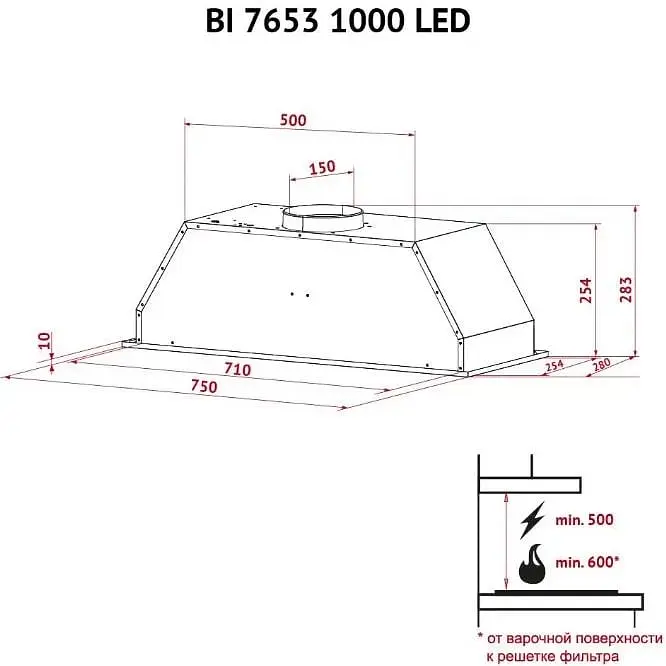 Витяжка вбудована Perfelli BI 7653 I 1000 LED - фото 11
