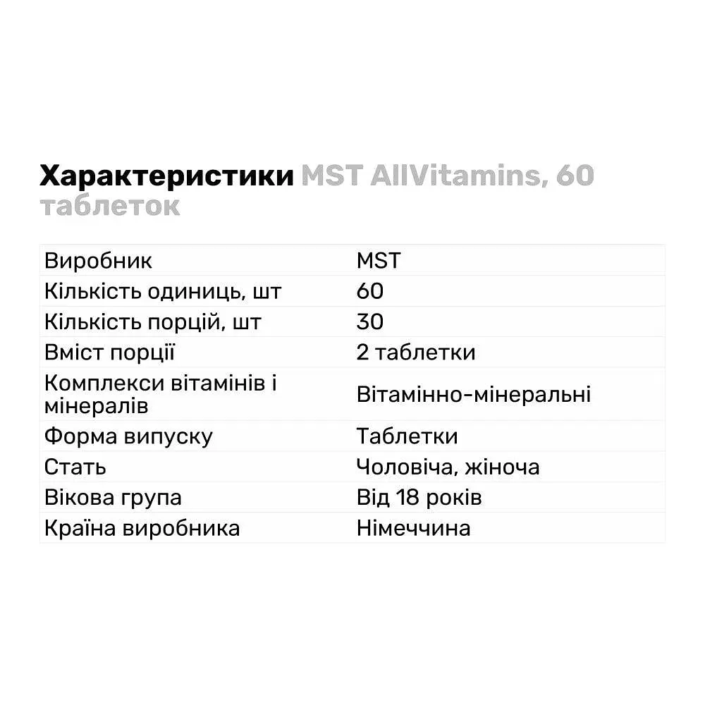 Витамины и минералы MST AllVitamins, 60 таблеток - фото 2
