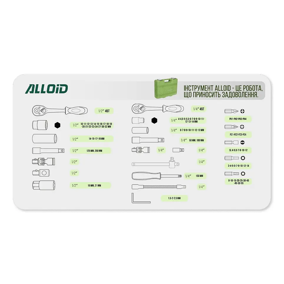 Набір інструментів Alloid 1/2, 1/4, 94 предмети (НГ-4094П-6) - фото 8