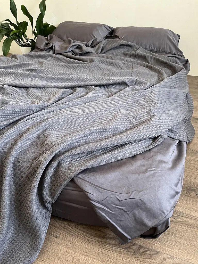 Покривало Zeintex Косичка бавовняне сіро-синє 160х210 см - фото 3