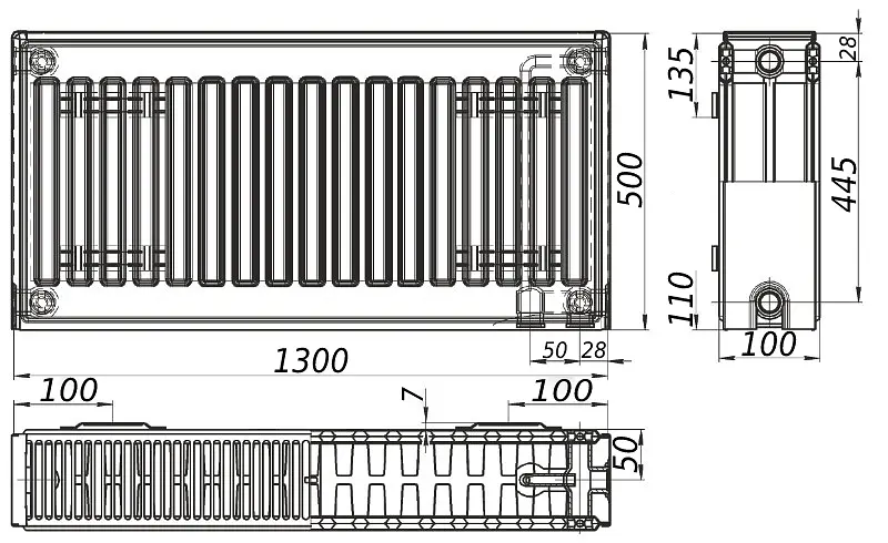 Радіатор сталевий панельний Kalite 22 низ/справа 500x1300 (без INNER) 000024202, Білий - фото 4